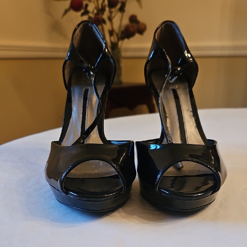 New Directions Black Stiletto Heels with Open-Toe Design